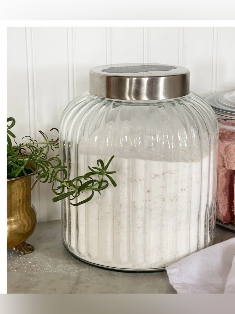 Large Ribbed Glass Storage Jar w/ Stainless Lid ~🆕~ Many Uses